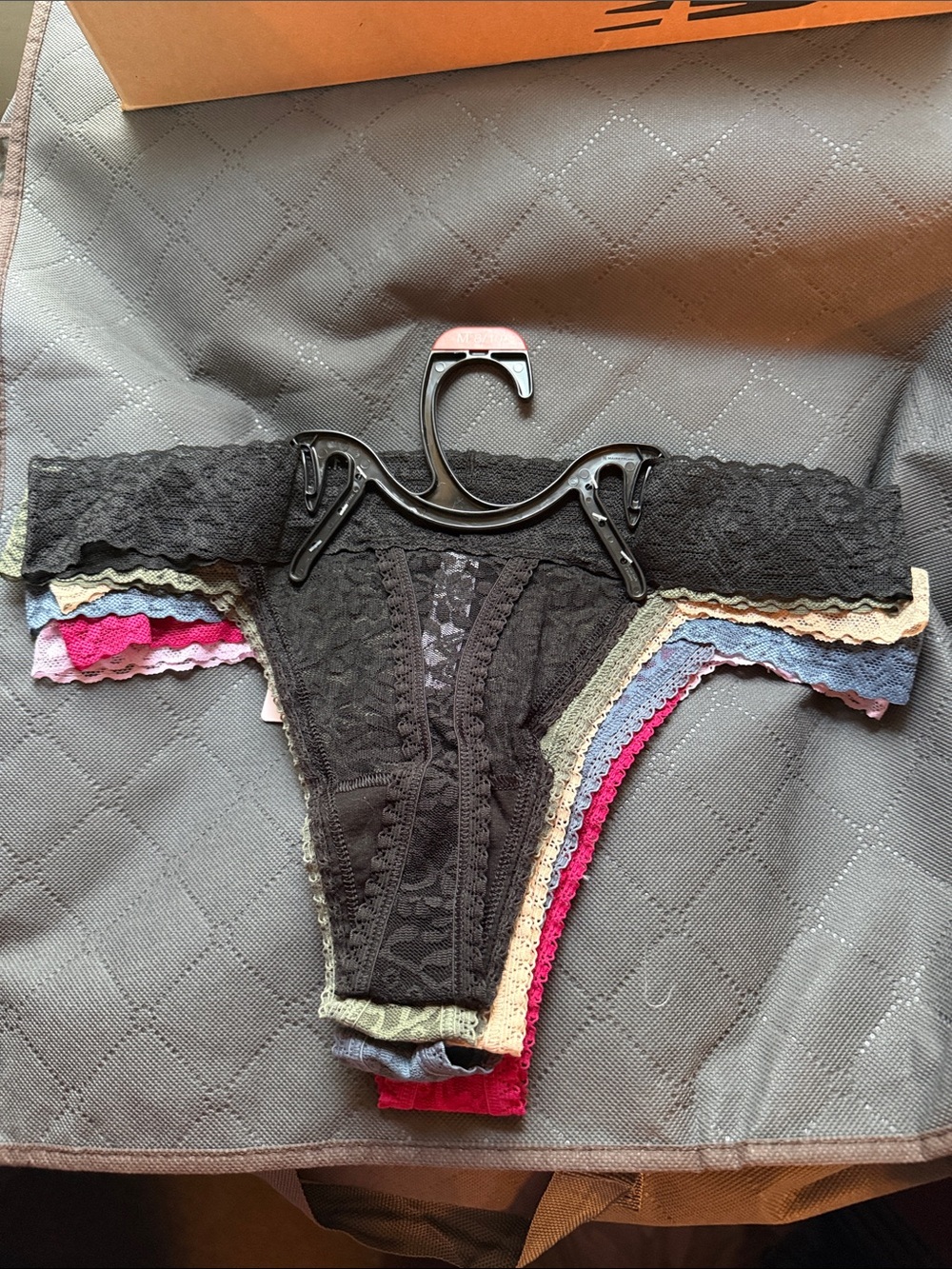 Nearly Nude Lace Thong Set in Lavender, Pink, Olive, Blue and Black - Picture 2 of 5